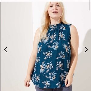 LOFT Plus Teal Floral High Neck Blouse
